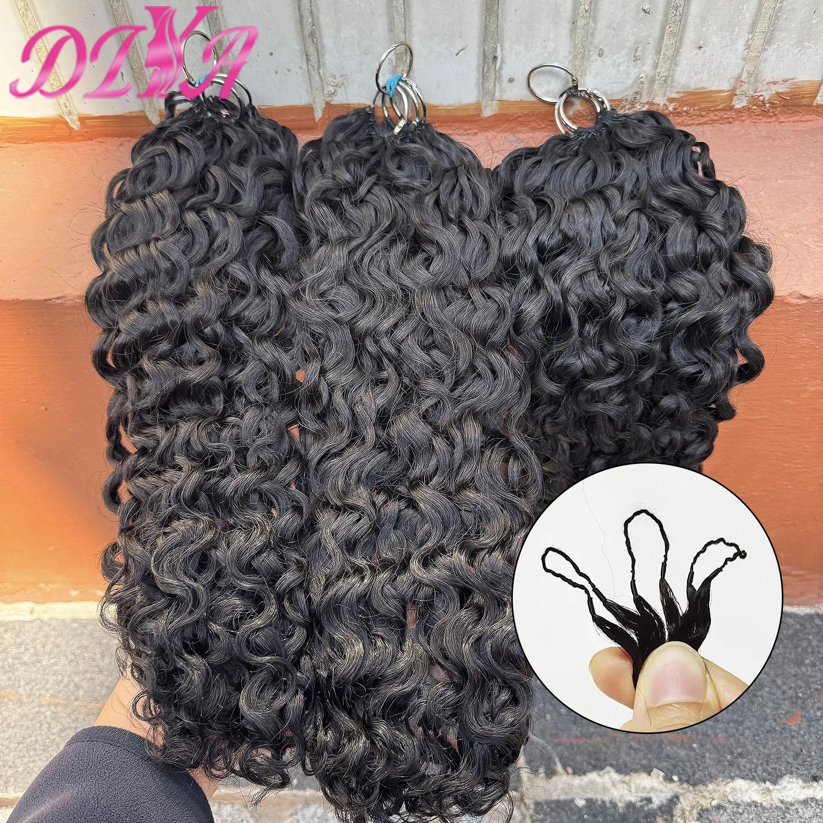 Water Wave Kinky Curly Pre-Separated Human Hair Extensions Knotless Feather Hair Crochet for Easy Installation 100Gram/Pack