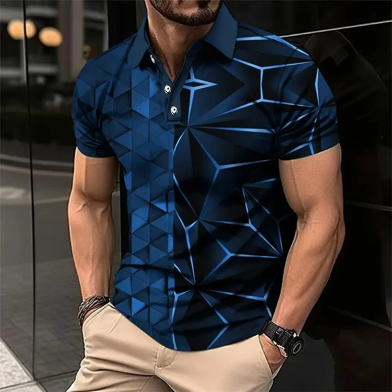 Summer Geometry 3D Printed Polo Shirts Men\'s Casual Fashion Streetwear Oversized Short Sleeve Shirt Male Tees Tops Man Clothing