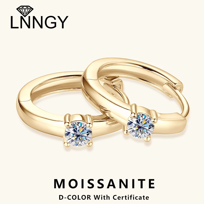 

Lnngy 10K Solid Gold Huggie Earrings Certified 2.5mm Round Moissanite Circel Earring For Couples Lovers' Wedding Jewely Gift