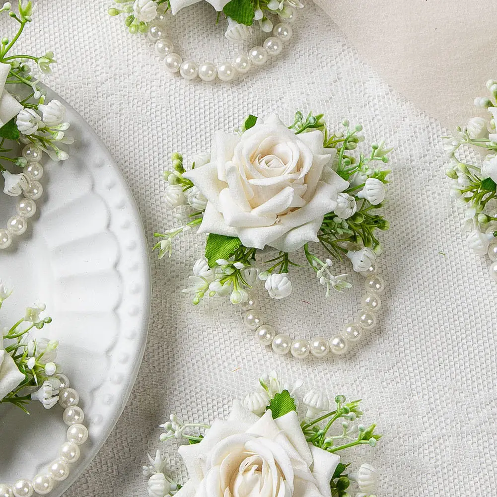 

Свадебный корсаж с розой на запястье - искусственные розы с блестящим жемчугом, элегантный аксессуар с искусственным цветком для невест, подружек невесты