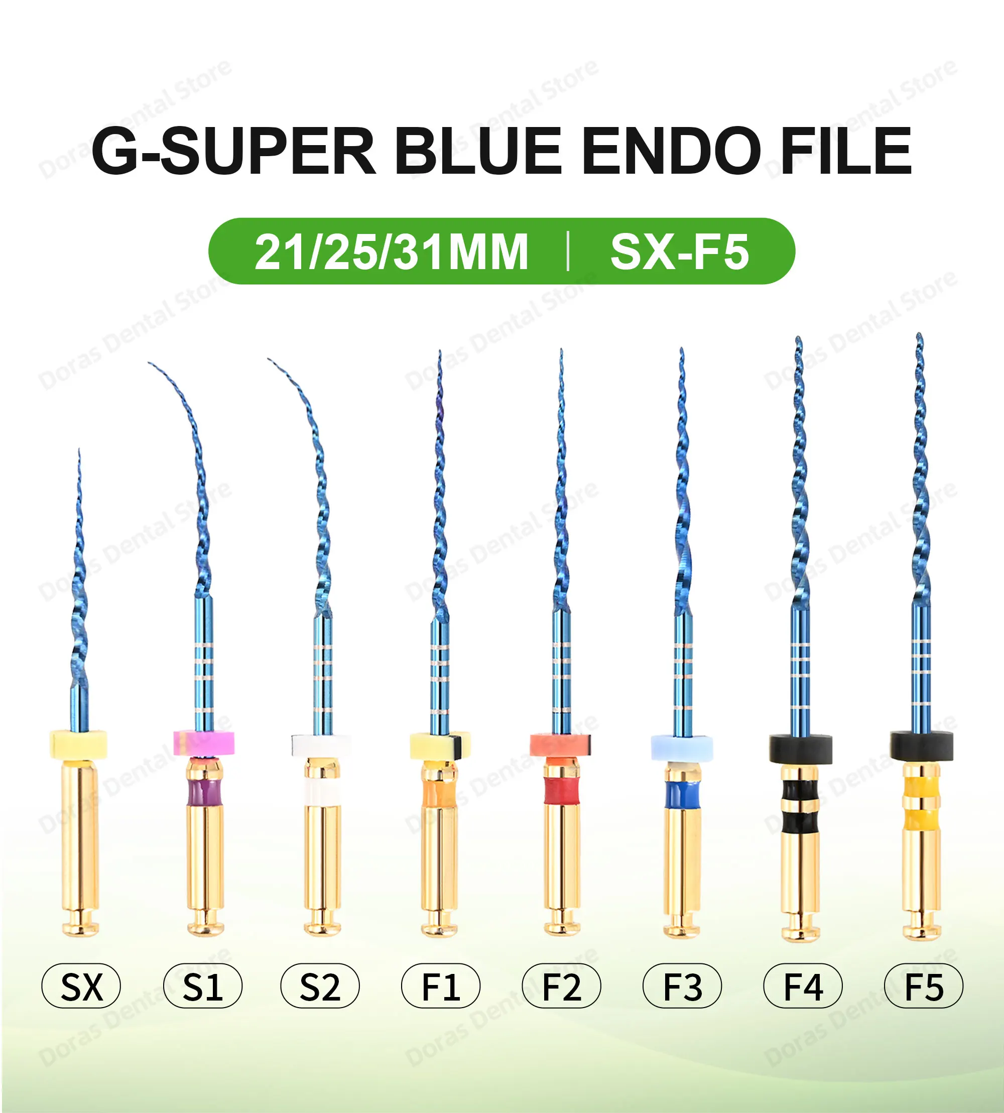 Dental Super Files Blue Rotary File Nickel Titanium Metal Root Canal File Endodontic Equipment 21/25/31mm S1/S2/F1/F2/F3/F4/F5