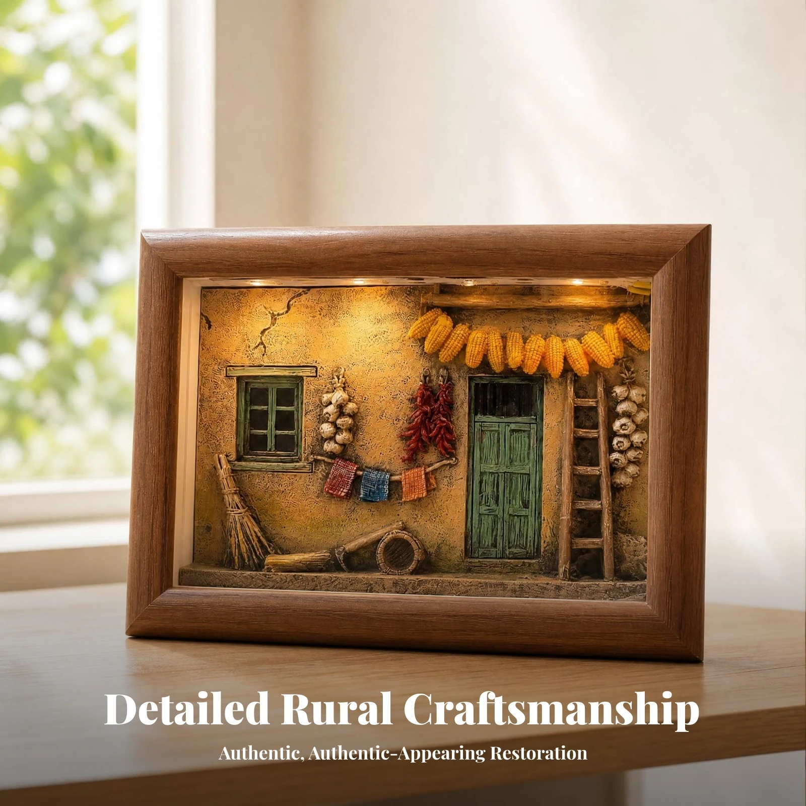 3 Brightness Levels 3D Embossed Village Light Rustic Tabletop Decoration Farmhouse Night Light