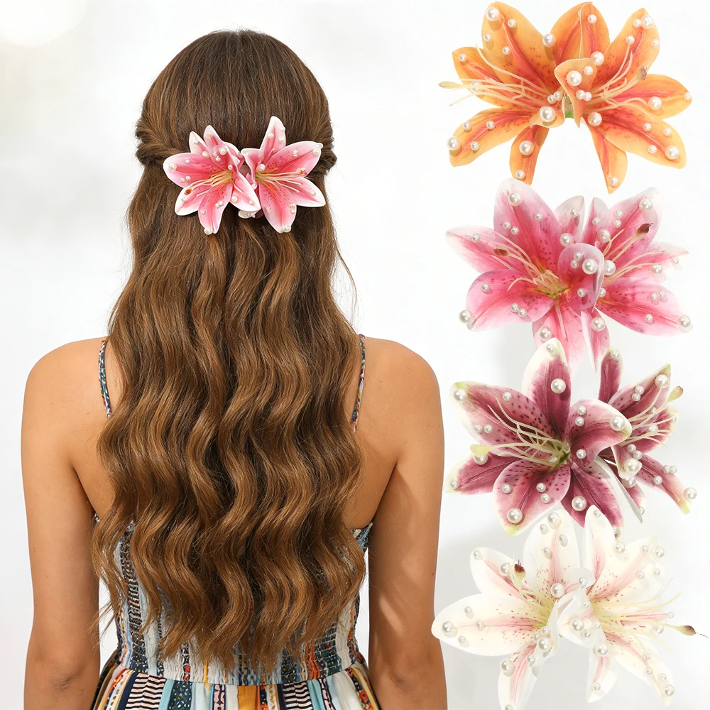 

AWAYTR Artificial Pearl Lily Hairpins Cute Floral Headwear Romantic Hair Accessories Girl Side Bangs Clip Sweet Hair Clips