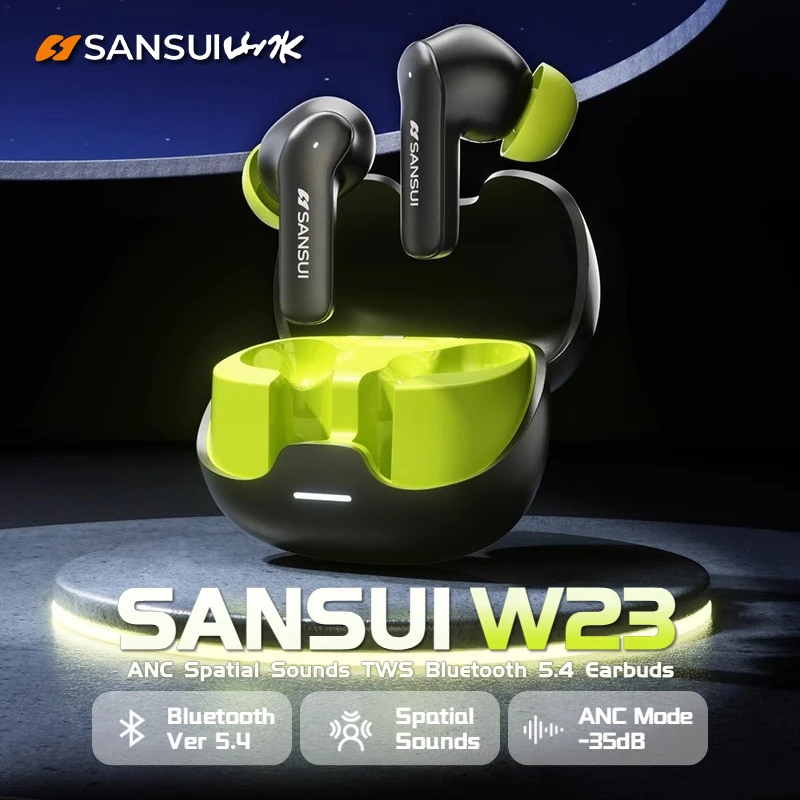 

Sansui W23 -35dB ANC Ture Wireless Earphone Spatial Audio TWS Earbuds Active Noise Cancellation Bluetooth 5.4 Headphone HD Call