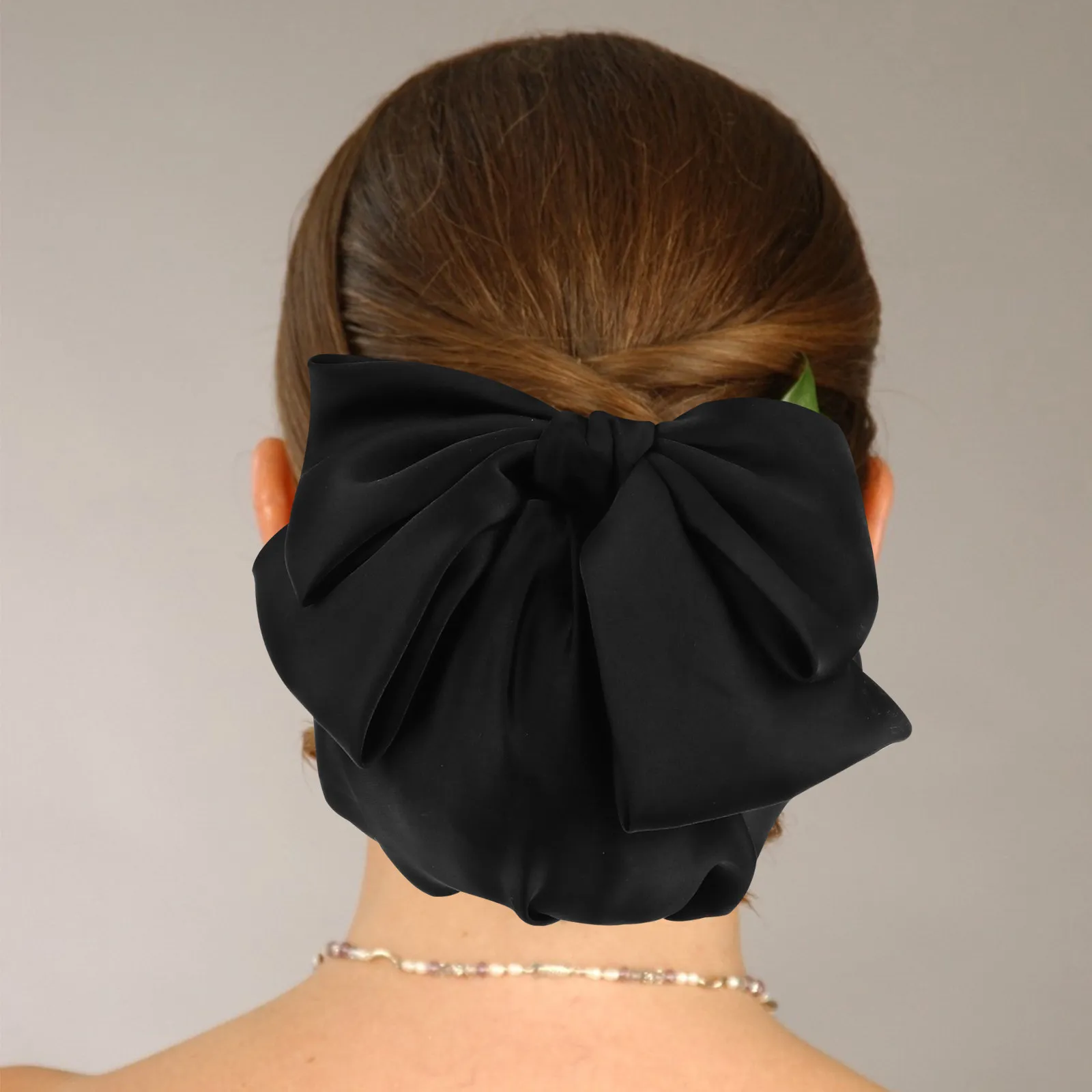Large Bow Hairnet Barrette for Women Elegant Bun Cover Hair Clip with Net Design Sweet Fashionable Office Uniform Formal Dress