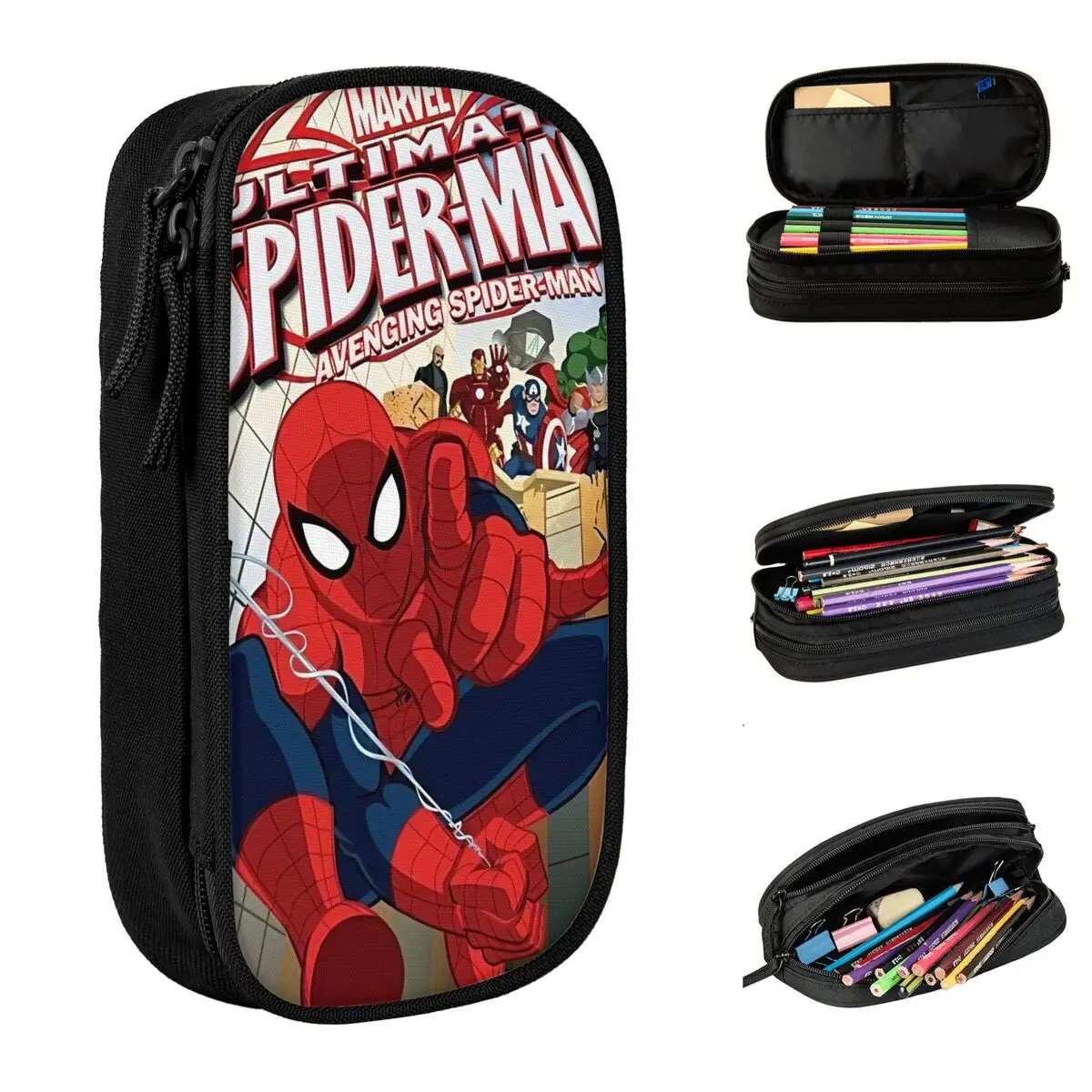 스파이더맨 슈퍼 히어로 만화 선물 필통, 마블 만화 필통, 여아용 펜 가방, 학교 용품, 신제품