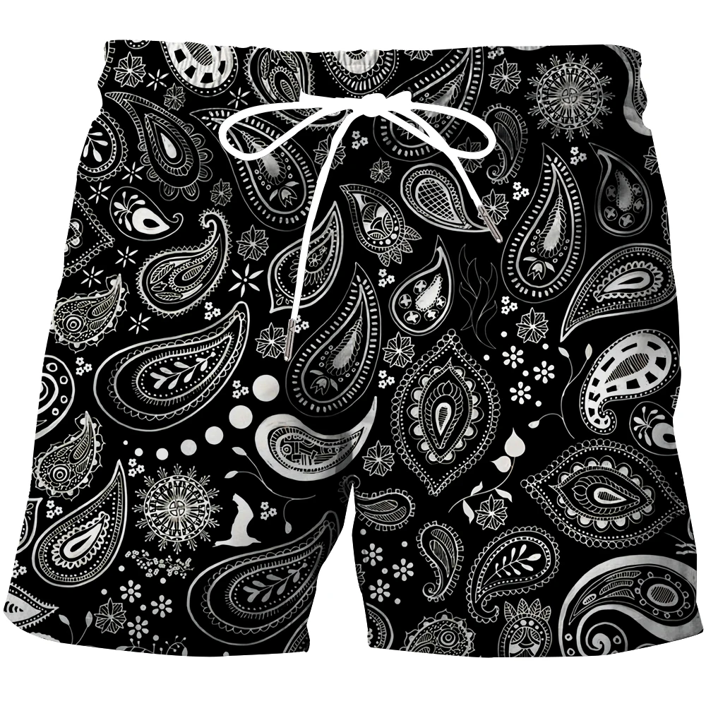 Pantalones cortos elásticos de cuatro lados para hombre, ropa de playa divertida, patrón de anacardo 3D, pantalones de baloncesto, bañador, novedad