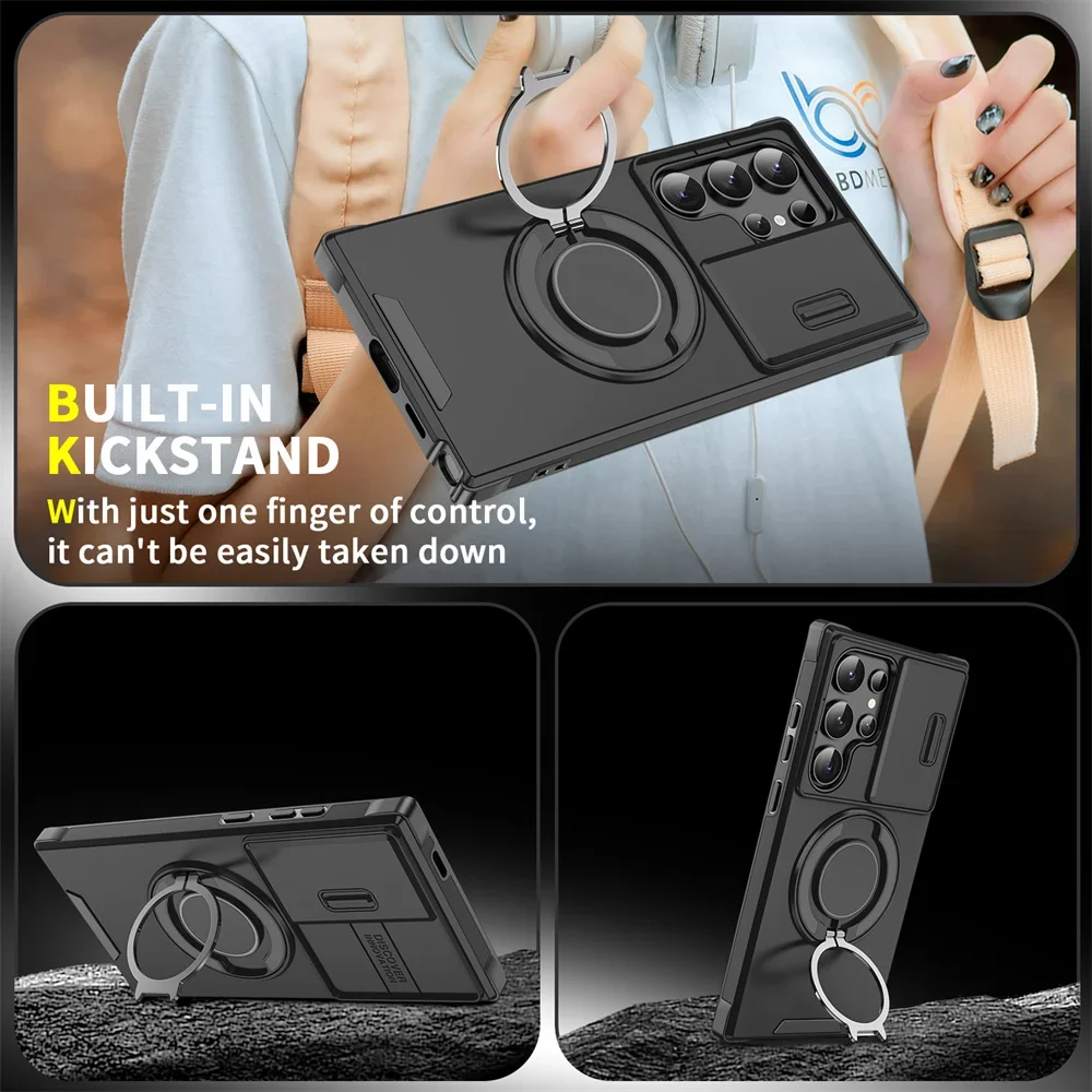 Slide Camera Protection Magnetic Stand Phone Case for Samsung S25 S24 S23 Plus S21 S22 Ultra S20 FE A54 A15 A14 A05 A05S Cover