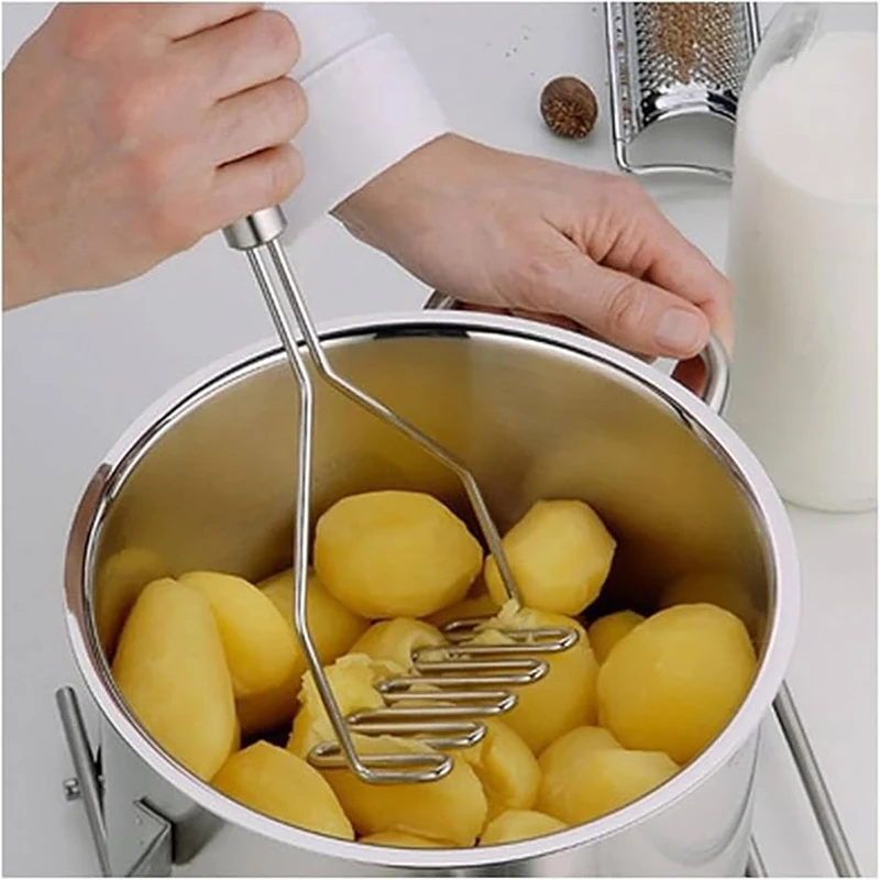 

Heavy Duty Stainless Steel Masher, with Hanging Hole for Storage, for Mashing Potatoes, Cooked Veggies, Baby Food, Quick Cleanup