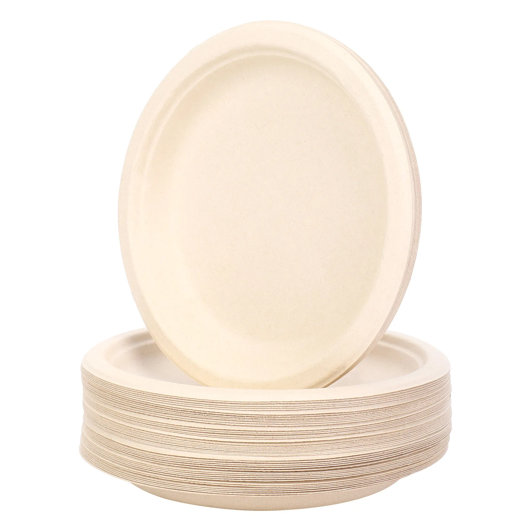 HHTL 100 Pack 7In Compostable Disposable Round Bagasse Paper Plates,Biodegradable Sugarcane Fibre