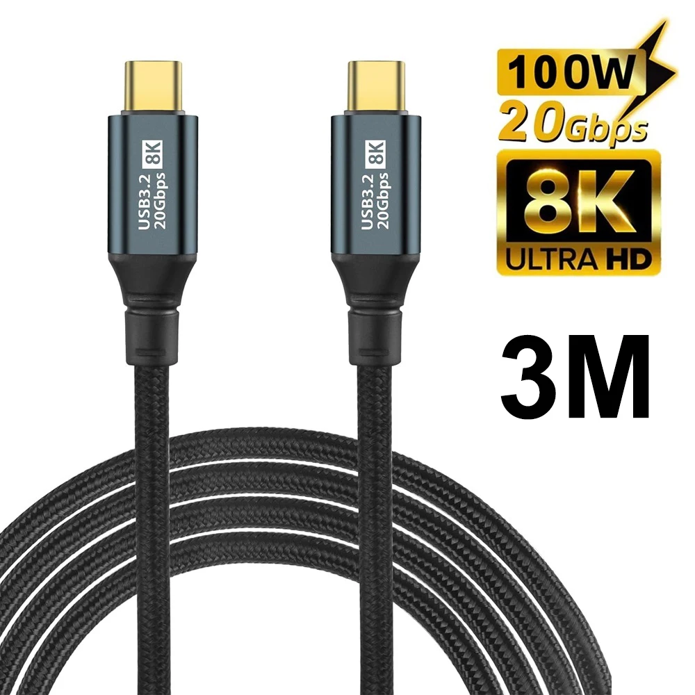 8K USB3.2 USB C to Type C Cable 20Gbps 100W PD QC Fast Charging Data Cable For iPhone 15 Pro Max Thunderbolt 4 3 0.5M/1M/1.5M/2M