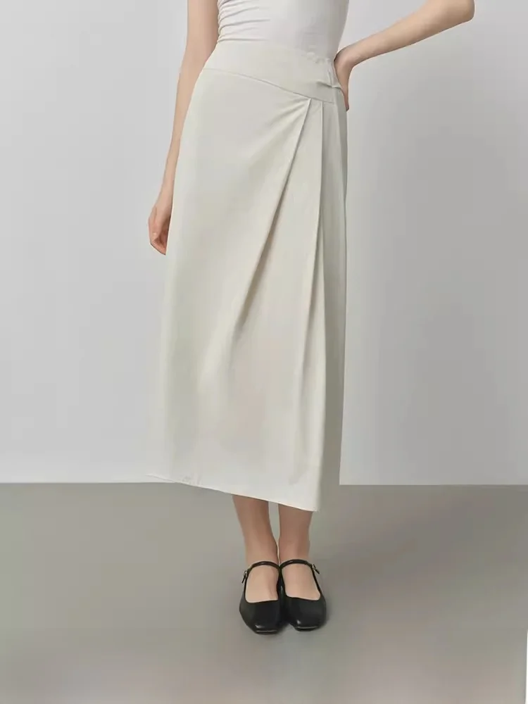 

Elegant A-Line Asymmetrical Skirt High Waist Commuter Long Skirt for Women Gentle Style Polyester Fiber Zipper Closure