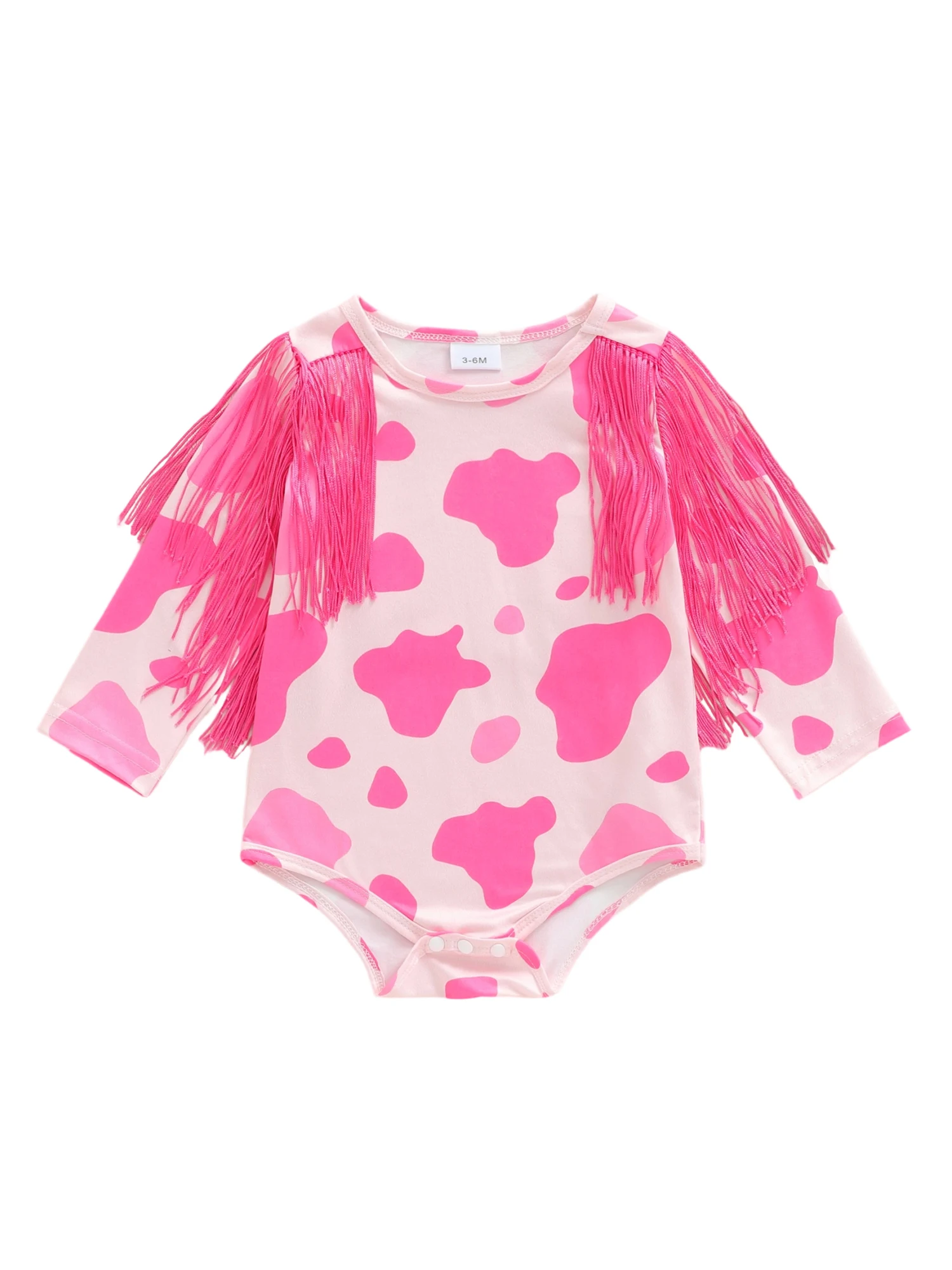 

Adorable Infant Girls Western Romper with Long Sleeves Round Neck Cowgirl Polka Dot Print and Tassel Details - Stylish