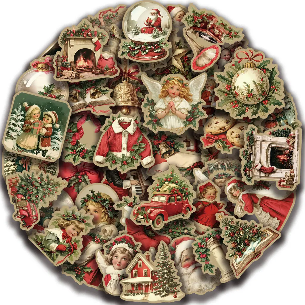 Christmas Celebration Decor Stickers 50pcs Holiday‑printed Decals for Suitcase Stationery Custom Decor RecordingYourLife Store