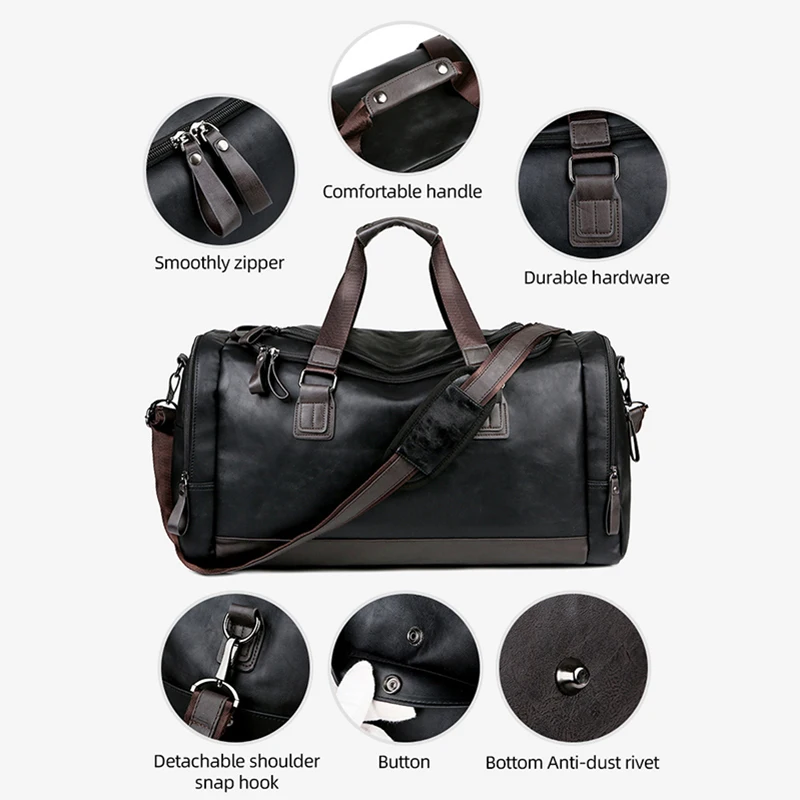 Bolsa de viagem de couro pu, bolsa de bagagem para fim de semana durante a noite, para homens e mulheres, academia, esportes, crossbody, bolsas à