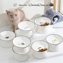Cat Bowls Ceramic Extra Wide Raised Pet Food Bowl Dog Feeding Elevated Pets Feeder Cat Slow Feeder Cats Accessories Ramen Bowl