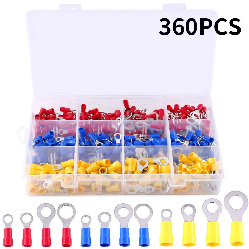 360Pcs Ring Cable Squeeze Terminal Cold Pressing Plug Joint Box-packed Cable Wire Connector Quick Crimp Set Electrical Kit