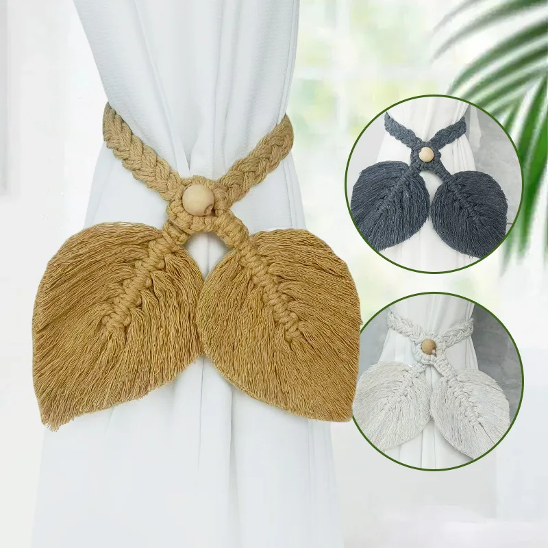 

4PCS/lot Leaf shape Macrame Curtain Straps Tieback Room Accessories Cotton Tassel Curtain Buckle Holder Rope Handmade Home Decor