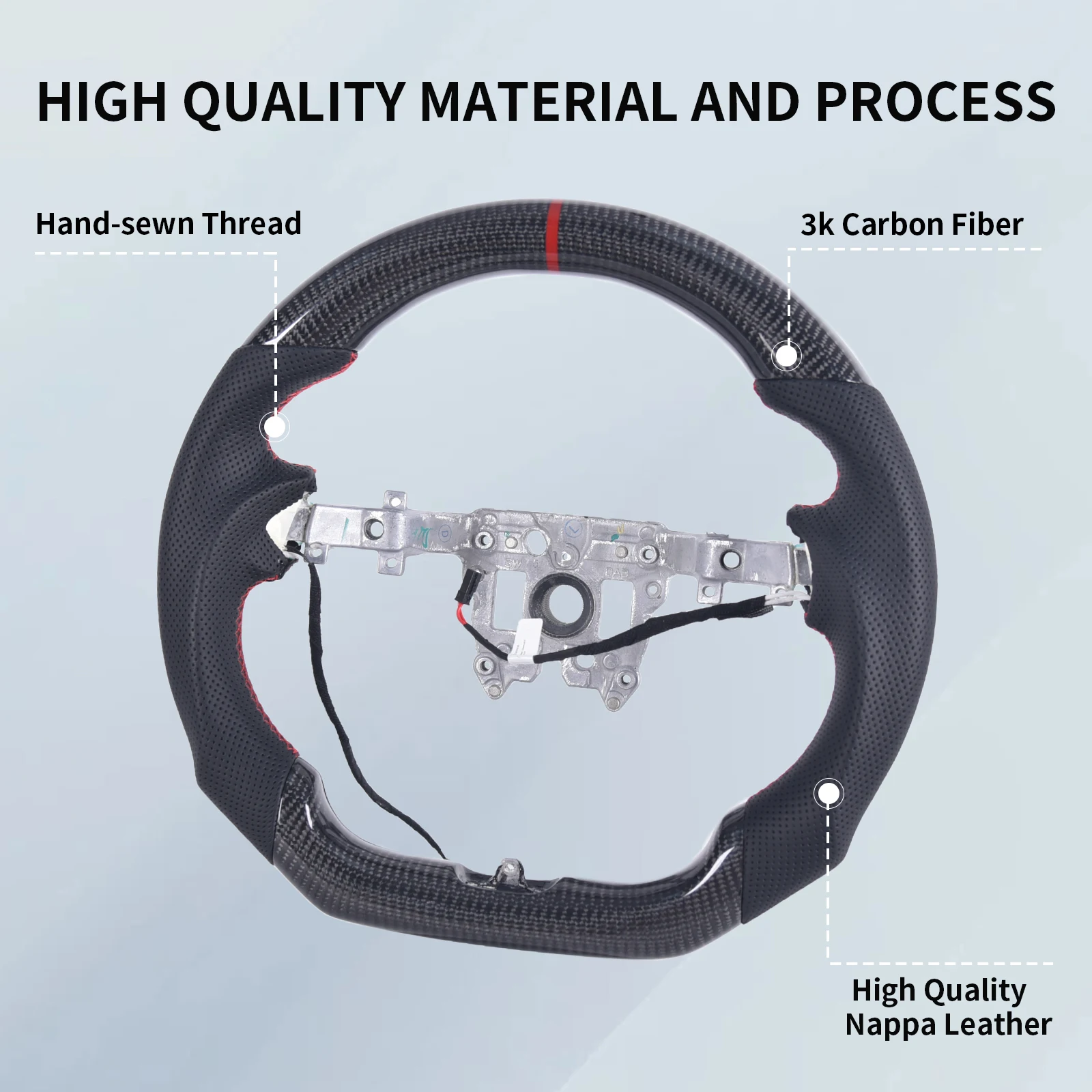 Carbon Fiber D-Shape Flat Bottom Steering Wheel with Heated Perforated Leather Grip for Tesla Model 3 Highland 2024-2025 - view 4