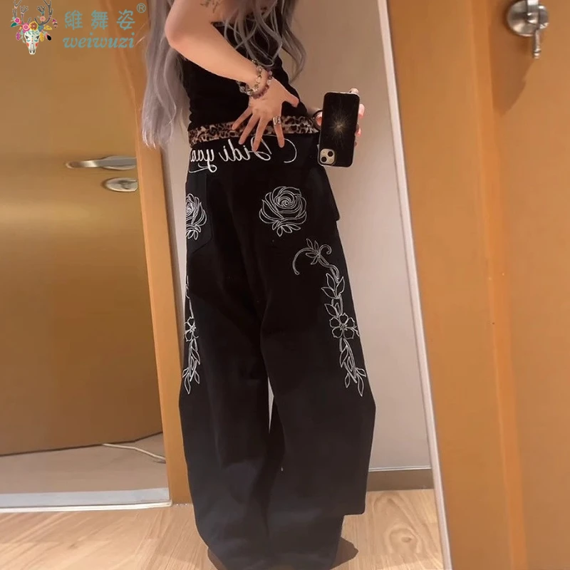 

Готические женские джинсы с вышивкой букв, широкие джинсовые брюки, новые зимние мешковатые брюки с изогнутыми лезвиями CoolGirl, шикарная уличная одежда