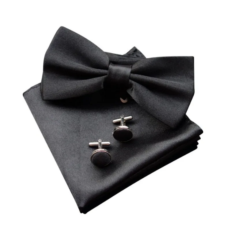 Men's Wedding Bow Tie Set with Cufflinks & Pocket Square - Groom Gift