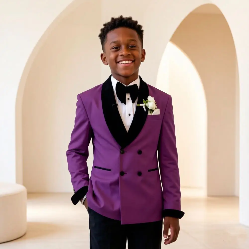 Boy Suits Royal Blue Slim Fit Velvet Lapel 2 Pieces Wedding Tuxedo Mix Match Double Breasted Kids Mini Businessman Wear Suit