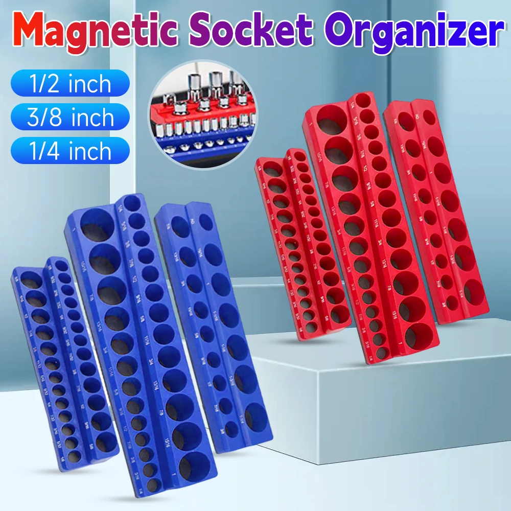 

Магнитный органайзер для розеток, органайзеры для инструментов из 6 предметов, 1/2 дюйма, 3/8 дюйма, 1/4 дюйма, органайзеры для хранения привода, профессиональный метрический инструмент