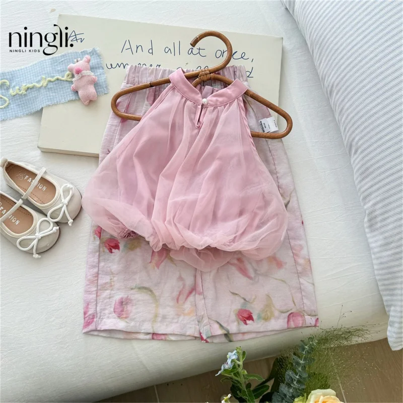 

Girls' Summer Outfit Children's Clothing25New Style Baby Girl Halter Neck Two-Piece Set Fashionable Baby Summer Outfit Two-Piece