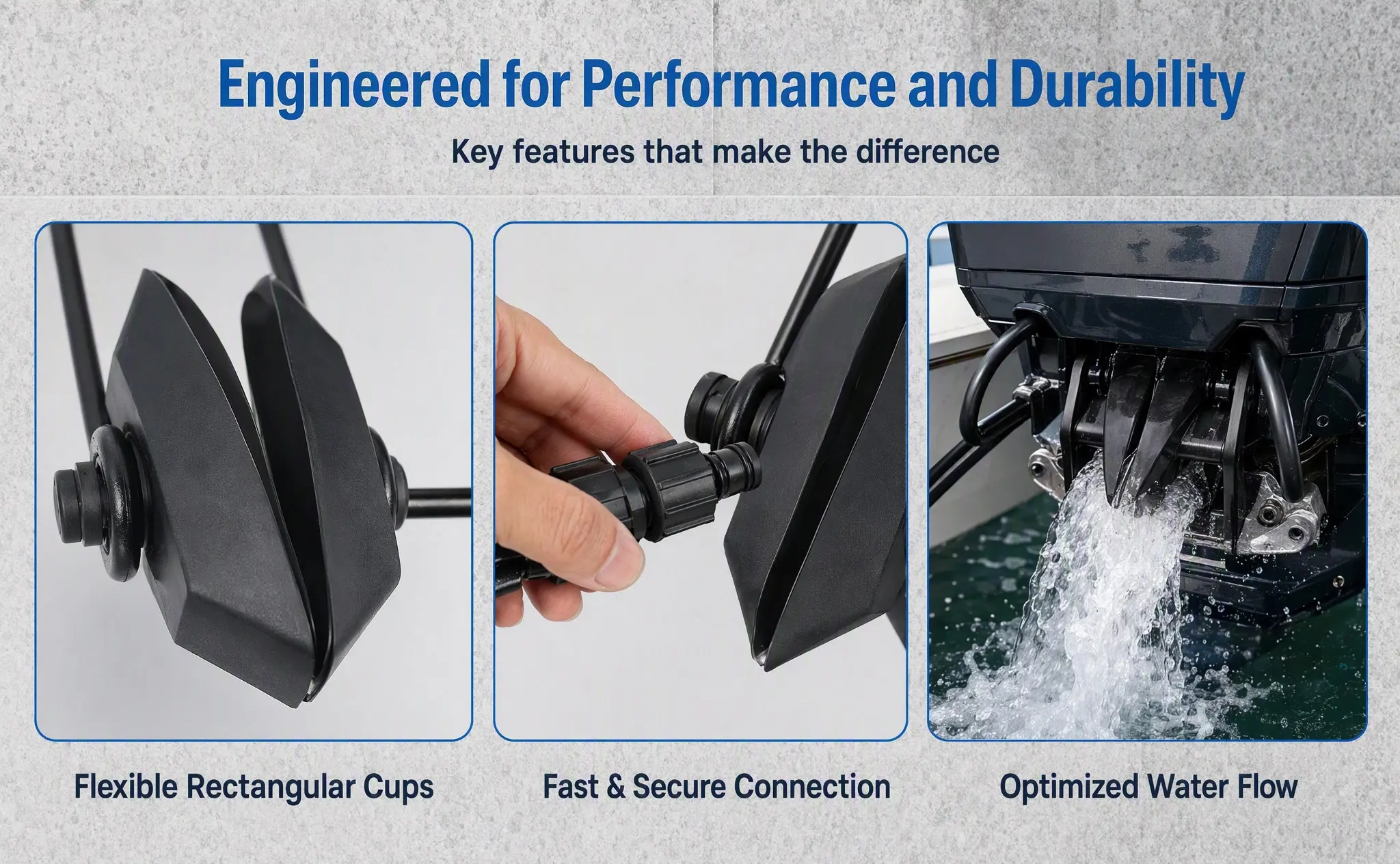 Universal Boat Motor Flusher Ear Muff Cups Rectangular Motor Cooling System Flush Marine Outboard Cleaning Tool