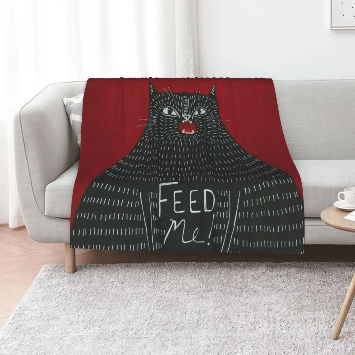 Feed Me Cat Throw Blanket Warm Soft Plush Plaid Decoratives anime Weighted Winter beds Blankets