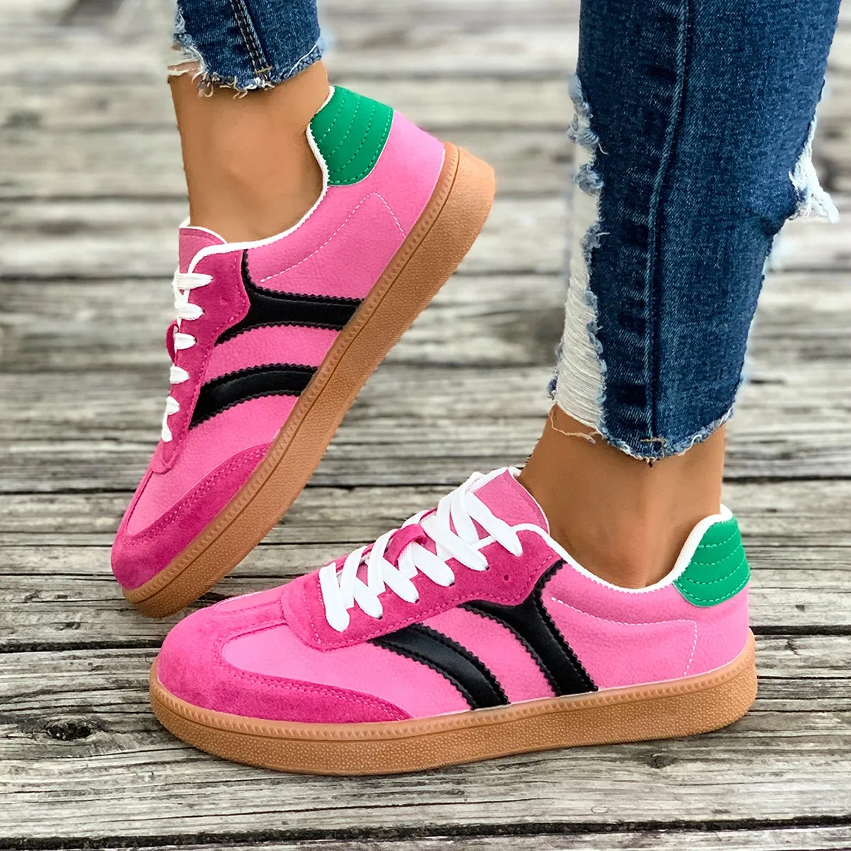 Trendy Fashion Ethical Shoes Contrast Color Niche Casual Sneakers Flat Non-slip Shoes Women Zapatos Mujer Comfortable Super Soft