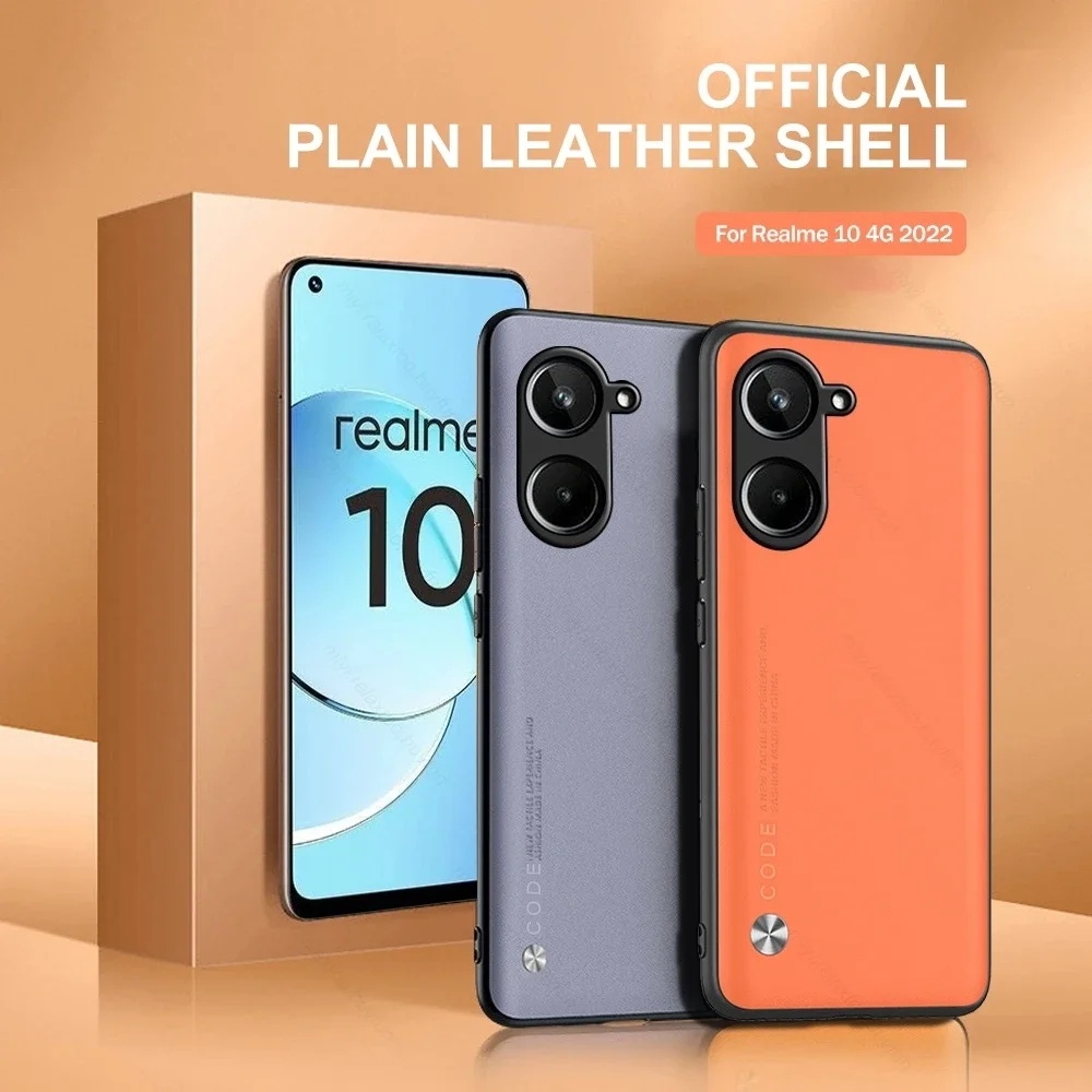 

For Realme 10 4G Case Plain Skin Leather Matte Back Cover On Realme10 Relami 10 4G RMX3630 6.4" Shockproof Bumper Protect Fundas