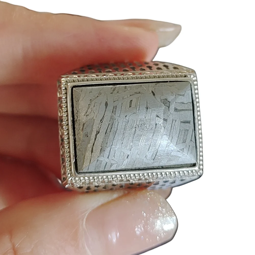 High quality iron meteorite inlay ring inlay natural meteorite live ring can be adjusted size