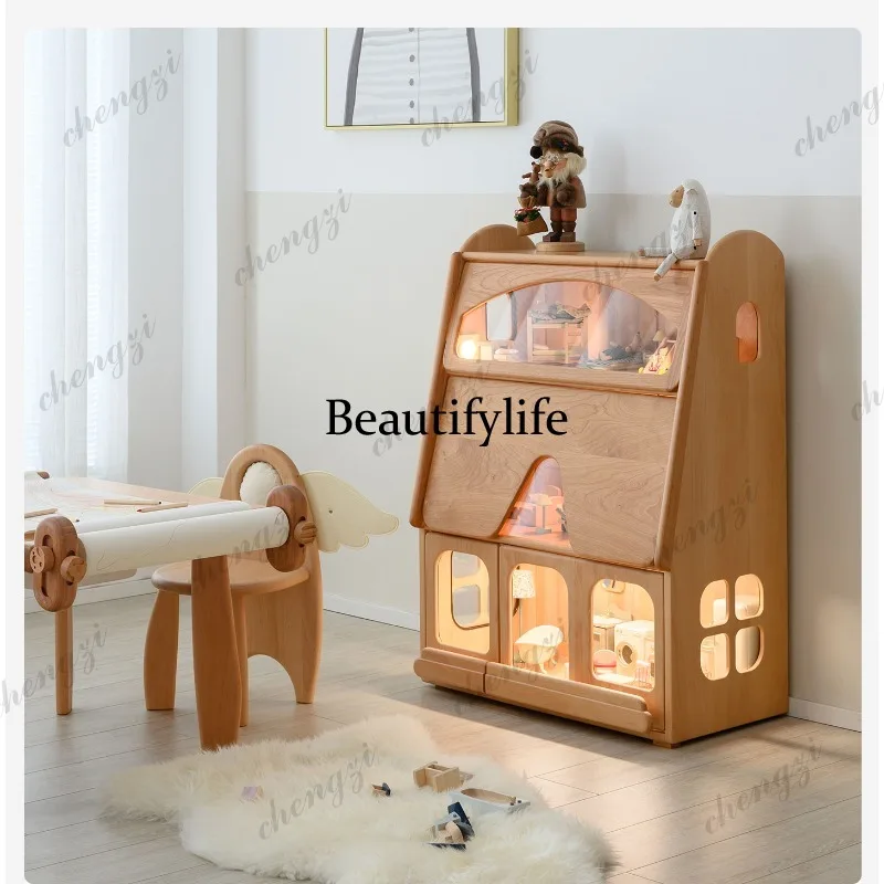 Modern simple large villa simulation play house beech bookcase display cabinet