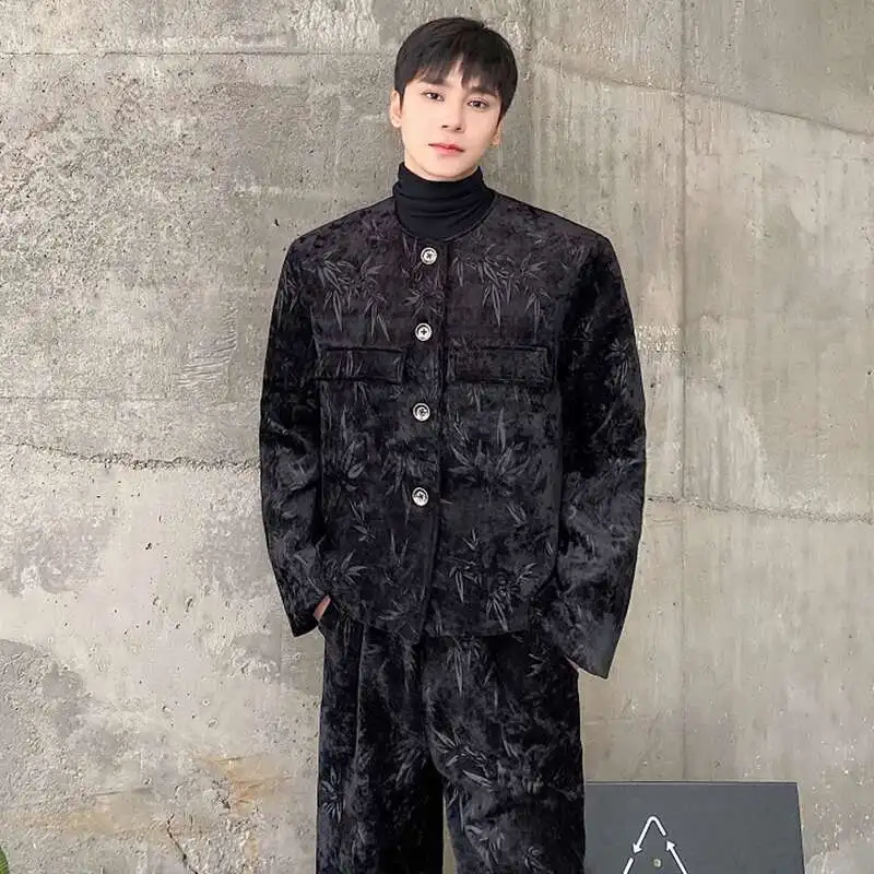 LUZHEN Chinese Style Woolen Two-piece Sets Men\'s Elegant Suit Short Jacket Straight Casual Pants New Fashion Male Clothes LZ7829