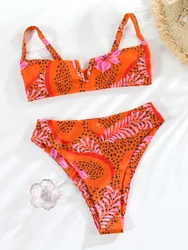 Rinabe High Waist Swimsuit Women Print Bikinis Swimwear Beachwear Sexy Bathing Suit Two Piece Bikini Sets Bandage Biquinis