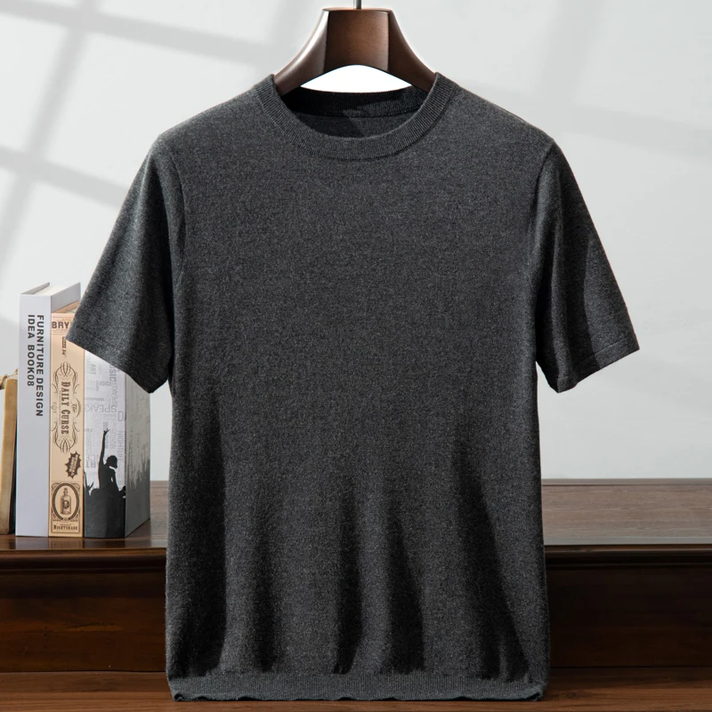 ZOCEPT 15% Cashmere 85% seta di gelso T-Shirt estate uomo solido lavorato a maglia manica corta T-Shirt top Casual o-collo Basic T-Shirt da uomo