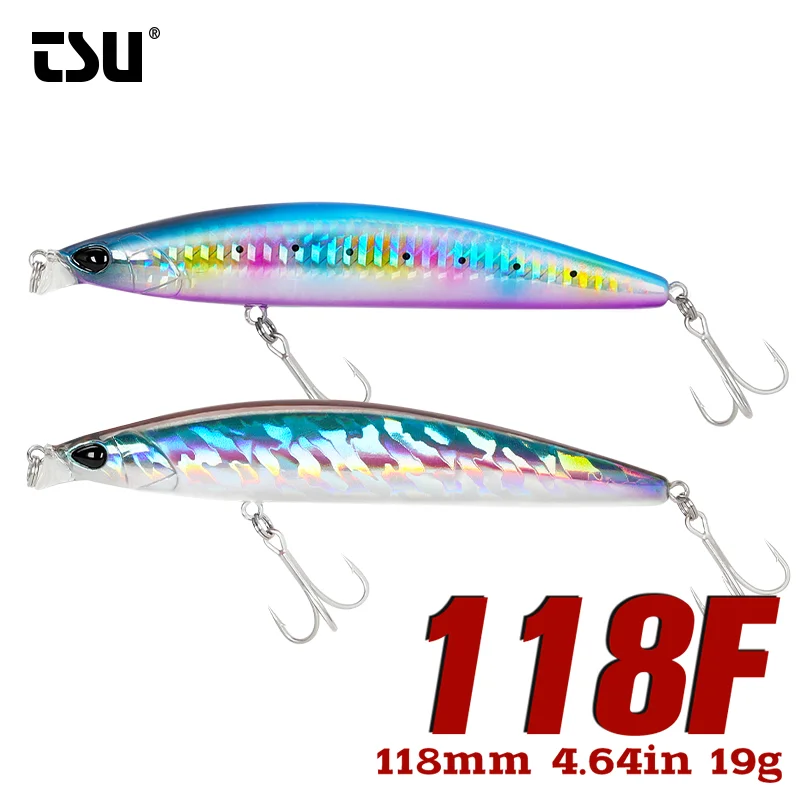 TSURINOYA 118F 0-30cm Shallow Runner Floating Minnow DW95 118mm 19g Long Casting Fishing Lure Seabass Inshore Fishing Hard Bait