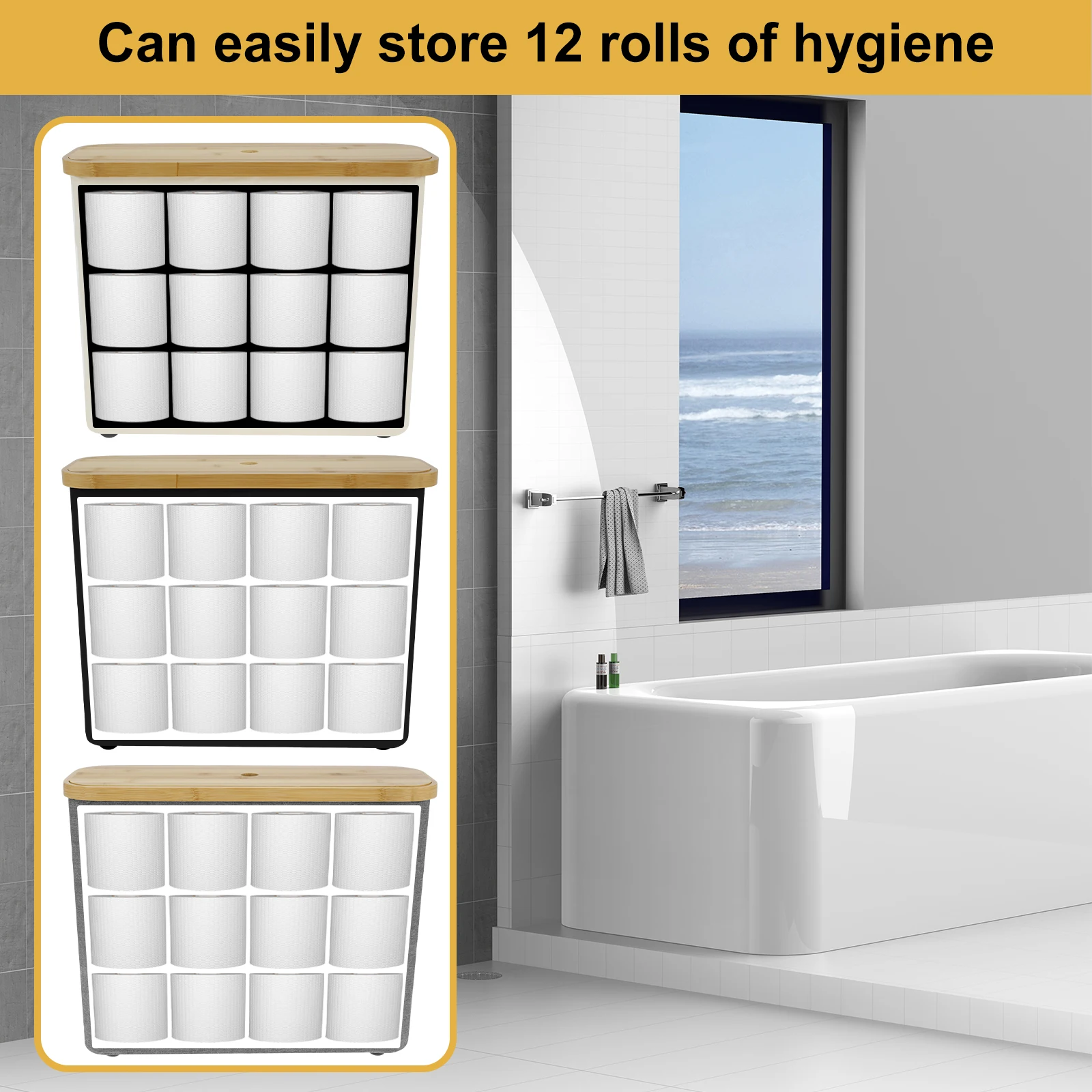 

Foldable Toilet Paper Basket Roll Paper Storage Holder with Wooden Lid Multifunctional Toilet Paper Storage Cabinet for Bathroom