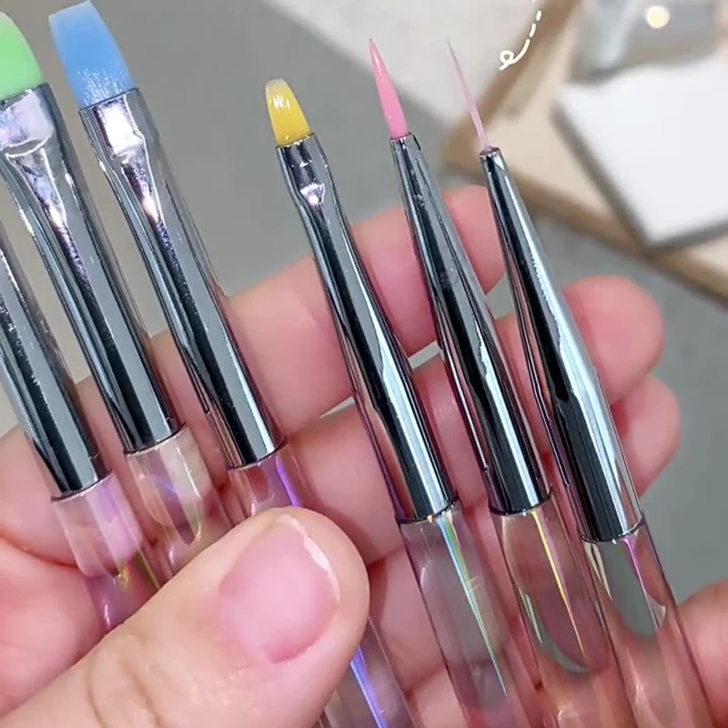 แปรงเล็บสําหรับ 3D แกะสลักเล็บ Art แปรงเล็บปากการอบหัวปากแบนกลีบพิเศษภาพวาดปากกาเล็บเครื่องมือ