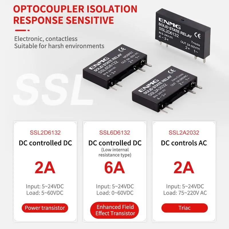 Ultra-compact Low-profile Solid State Relay 5V12V24V PLC Interface Type SSL6D6132 Control 6A 2A One Normally Open