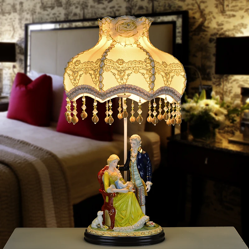 

European creative pastoral living room bedroom bedside lamp princess wedding gift wedding room decoration retro ceramic table la