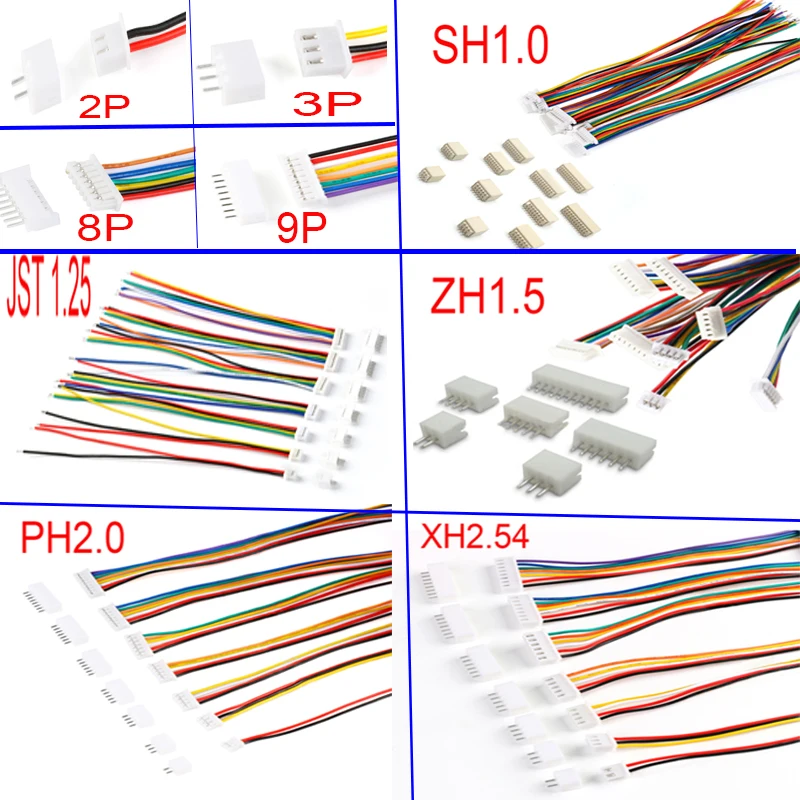 10 zestawów JST1.25 SH1.0 ZH1.5 PH2.0 XH2.54 10/9/8/7/6/5/4/3/2P złącze żeńskie wtyczka ze złączem drut malarski 10/20cm kabel