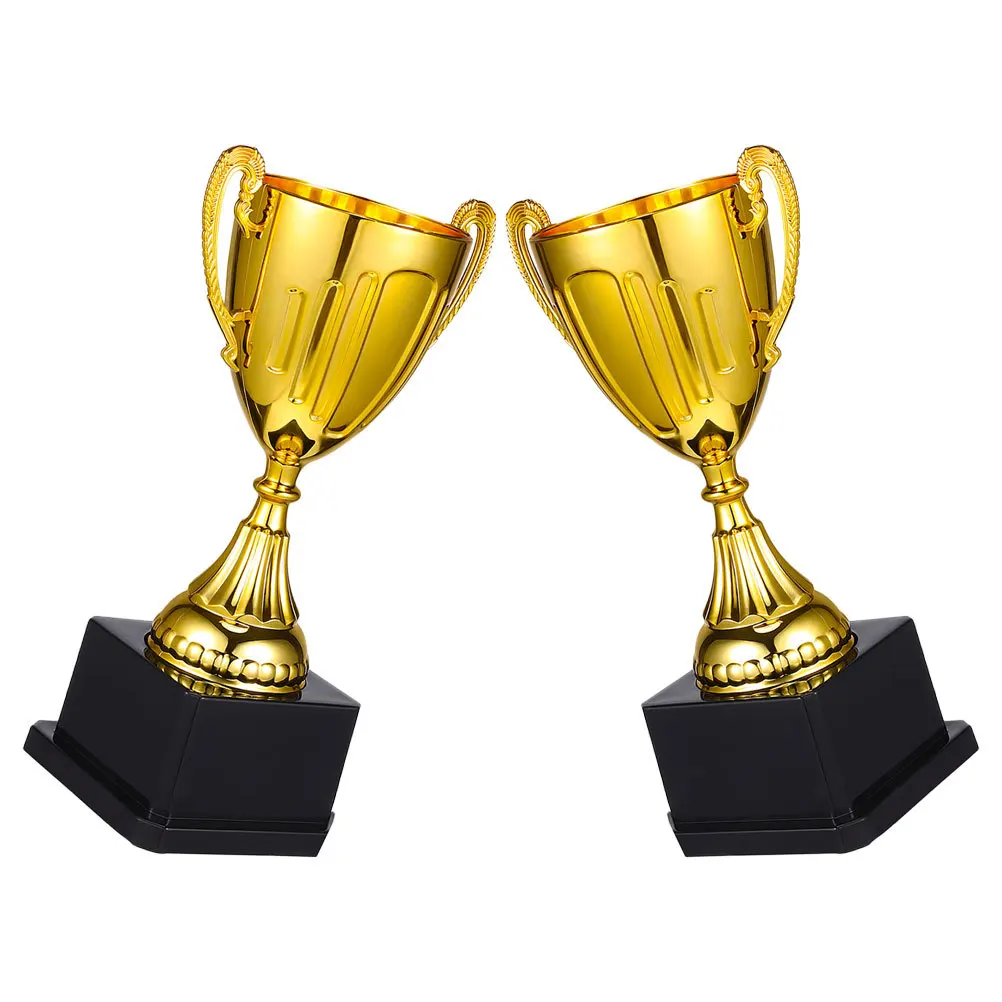 

2Pcs Mini Golden Trophy Elegant Gold Finish Versatile Usage Plastic Award Trophies Sports Competitions Gold Award Trophies