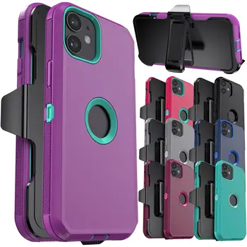 Pro iPhone 12/12 Pro/12 Pro Max nárazuvzdorné pouzdro na telefon, robustní hybridní odolný měkký ochranný kryt s klipem na opasek 10 nejlepší prodej Apple iPhone 12 - №3