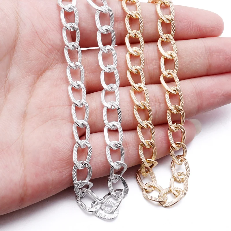 5 Yards Metal Aluminum Flat Chains Gold Silver Color Twisted Curb Chain for DIY Jewelry Making Bag Clothing Components Supplies