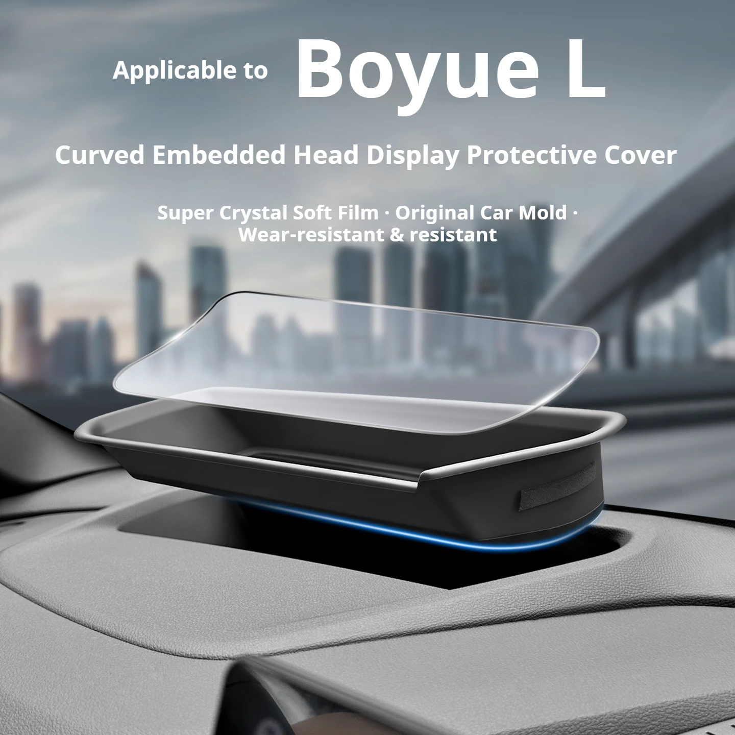 For Geely Boyue L 2025-2026 Curved Inset HUD Display Cover 1:1 Molded Cloth Lining No Mirroring Car Trim