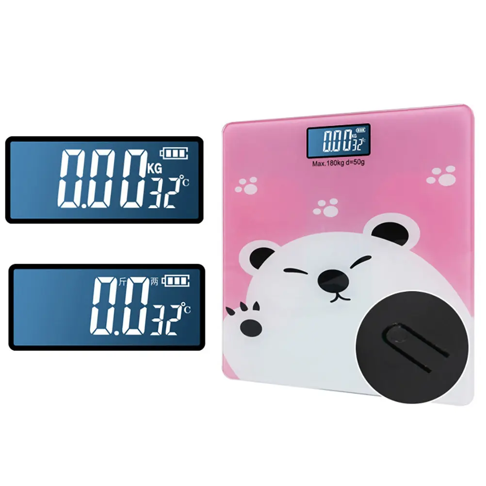Digital Baby Scale 180kg Tempered Glass Weight Scale with Indoor Temperature for Infant Adult Pet Pink
