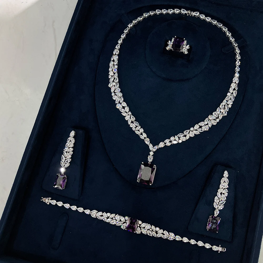 

Женские комплекты ожерелья в ювелирных изделиях с кубическим цирконием, свадебные украшения DuBai, Саудовская Аксессуары для свадьбы, помолвки, вечеринки, фестиваля, драгоценных камней