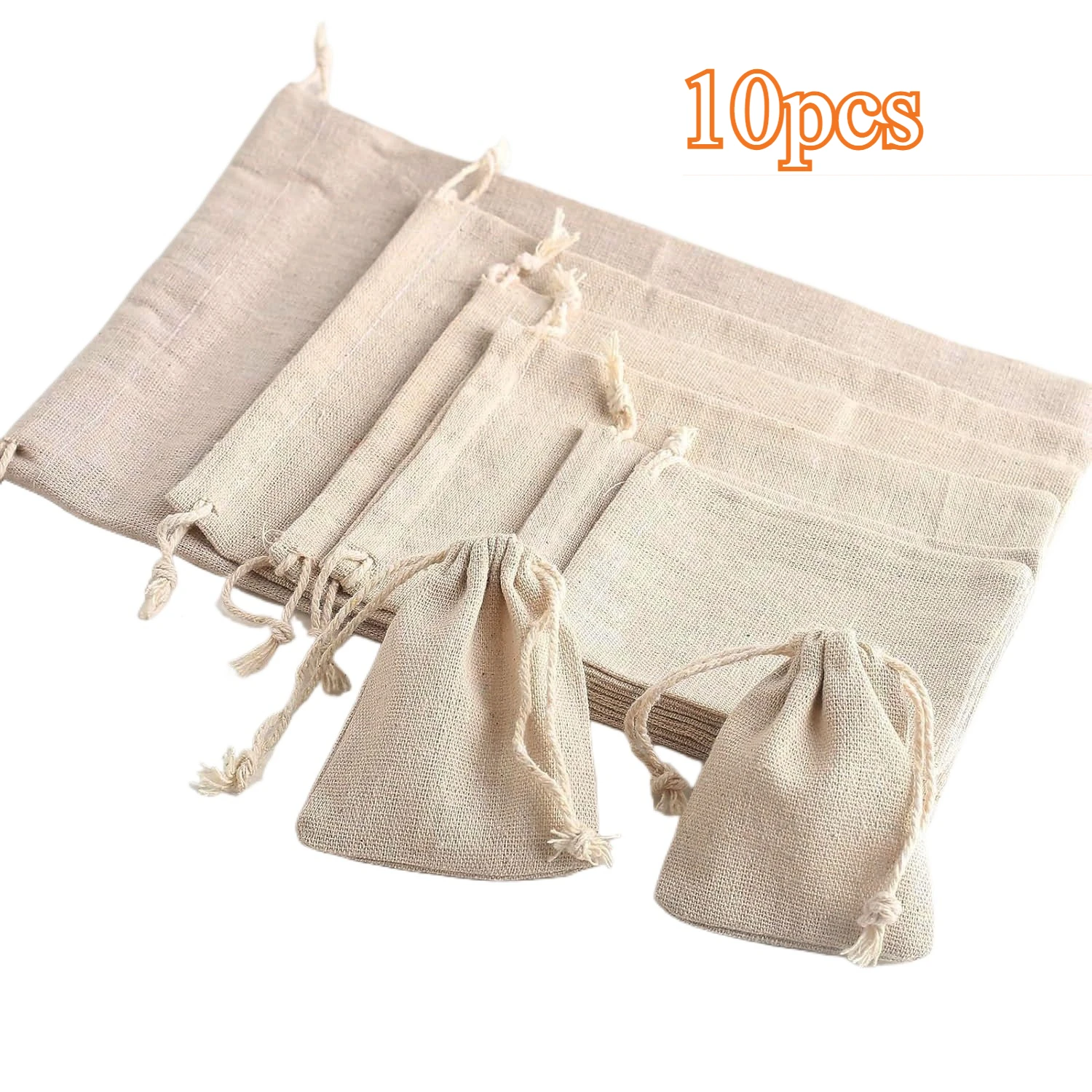 10Pcs Burlap Gift Drawstring Bags for Party Christmas Linen Jute Small Fabric P…